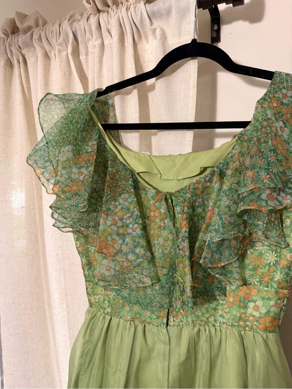 Vintage Light Green Ruffle-Trim Maxi Dress - Picture 7 of 9